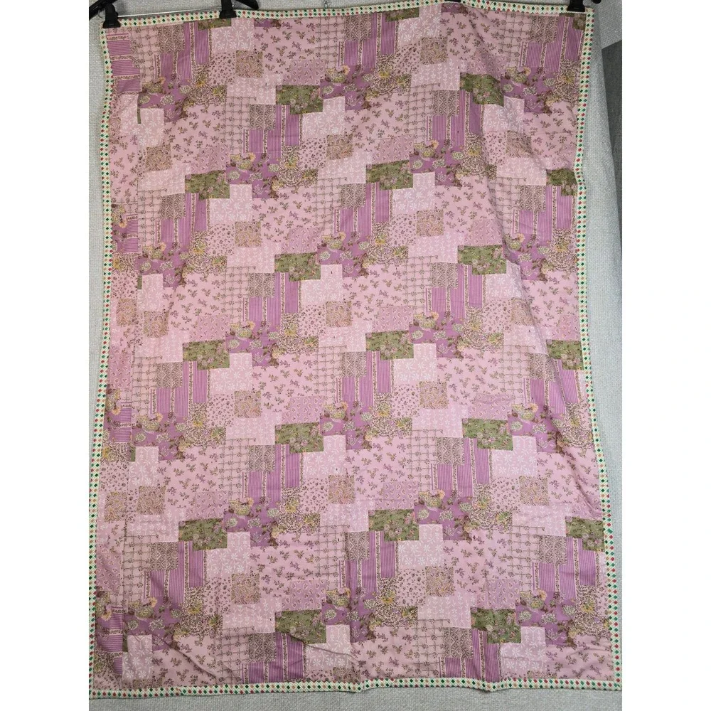 Vintage Hand Tied Lap Quilt Patchwork Throw 45x61 Metric Bird Pattern Reversible